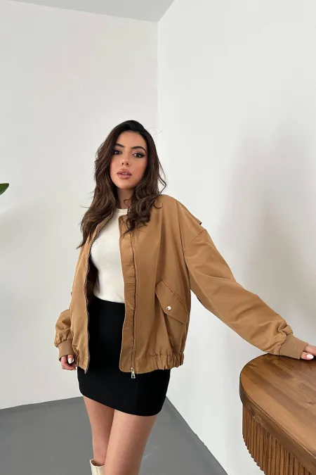 Veste aviateur patchwork camel en gros