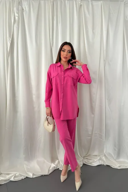 Ensemble chemise fuchsia et pantalon à pression en gros
