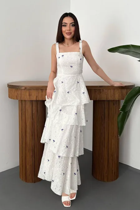 Toptan Lila Kat Kat Arkası Bağlamalı Elbise