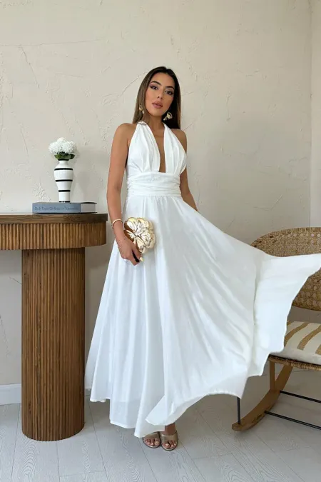 Robe blanche à bretelles en lin en gros
