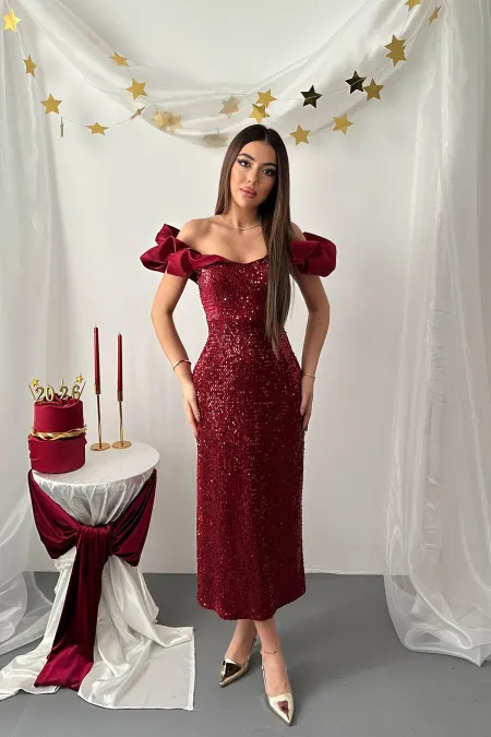 Robe sans manches à paillettes bordeaux en gros