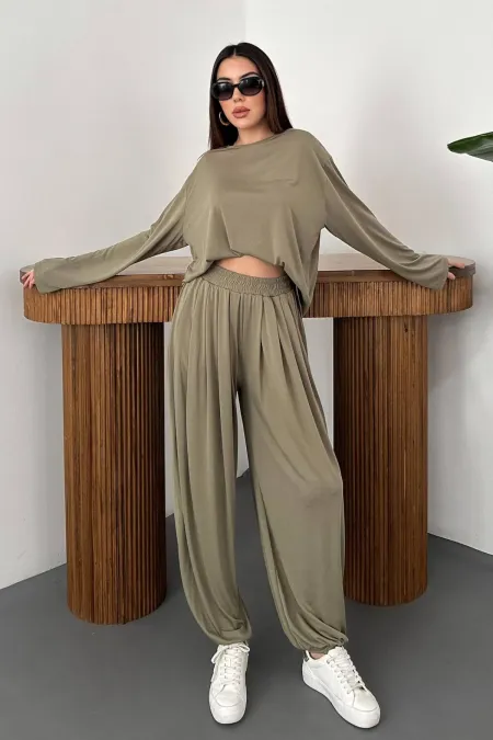 Toptan Haki Uzun Kollu Alt Üst Takım
