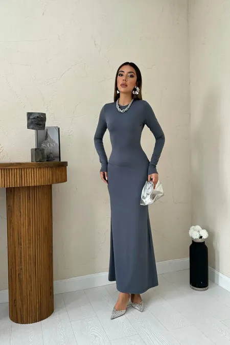 Robe longue moulante grise en gros