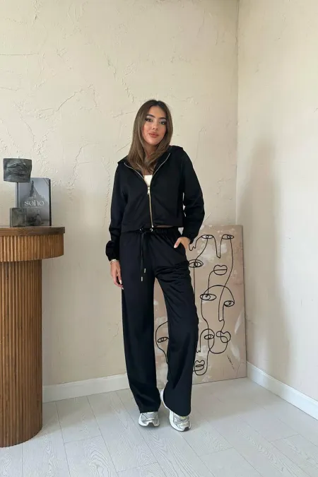 Toptan Siyah İnce Kadife Takım