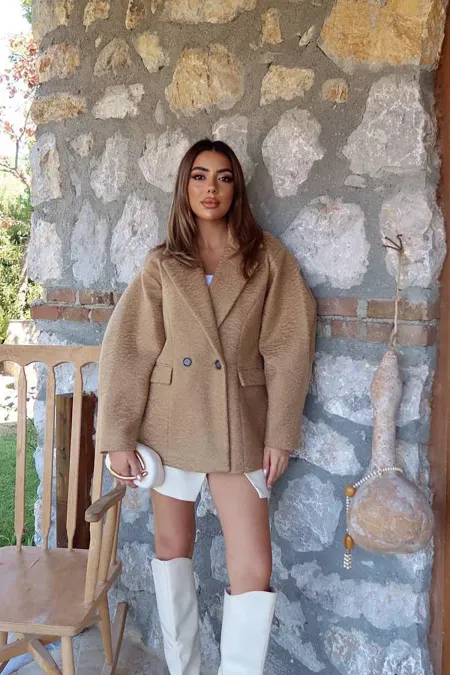 Toptan Camel İki Düğmeli Manto