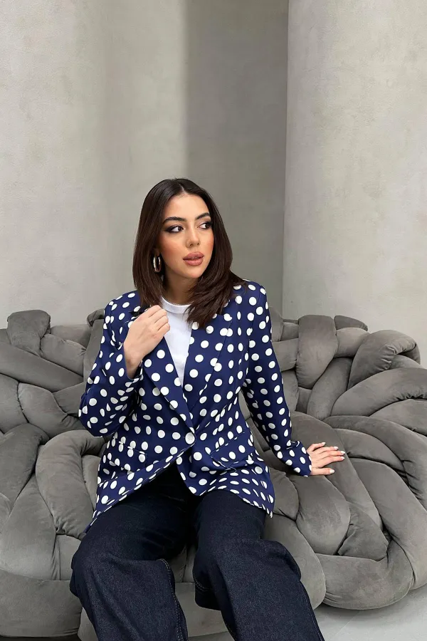 Veste blazer bleu marine à pois en gros