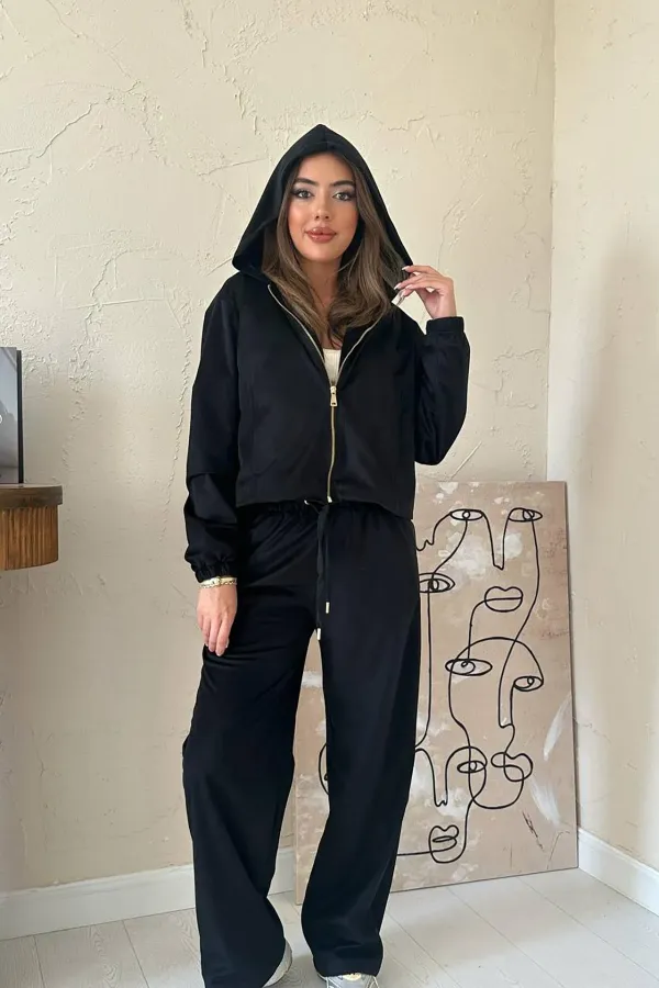 Toptan Siyah İnce Kadife Takım