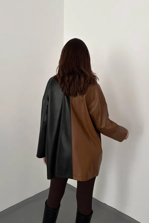 Chemise en cuir noir à boutons-pression, vente en gros