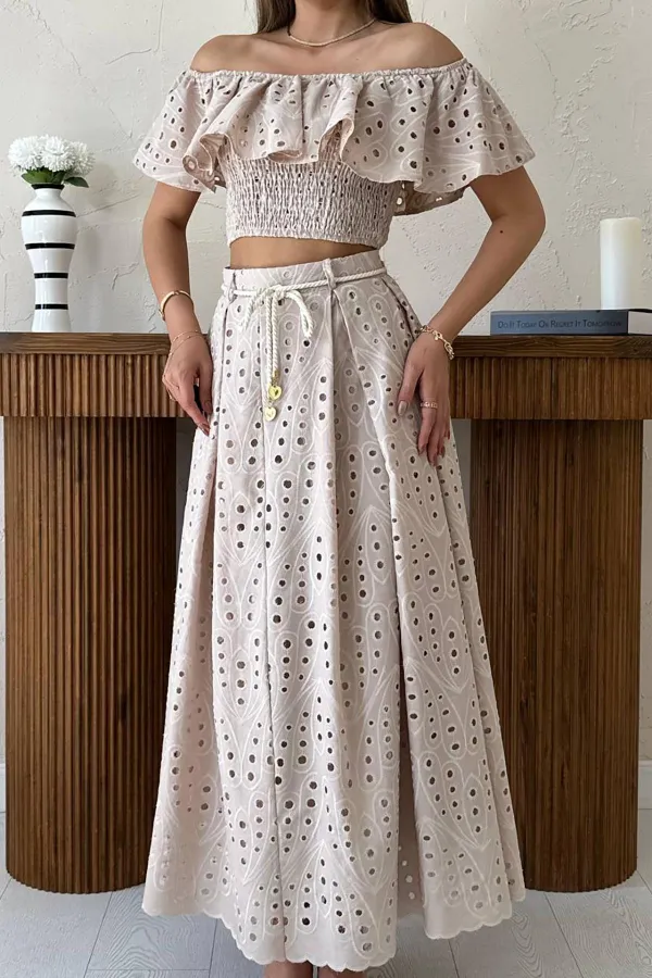 Toptan Vizon Gipeli Bluz Etek Takım