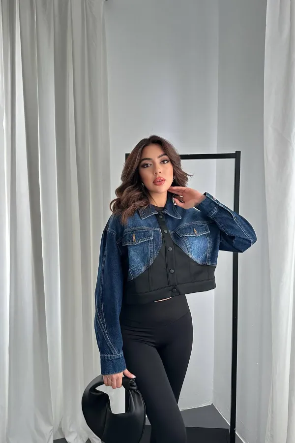 Veste en denim noir Scuba Garnish en gros