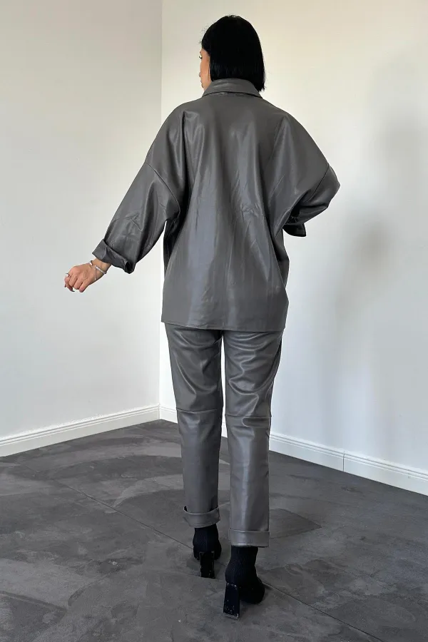 Ensemble chemise et pantalon en cuir fumé en gros