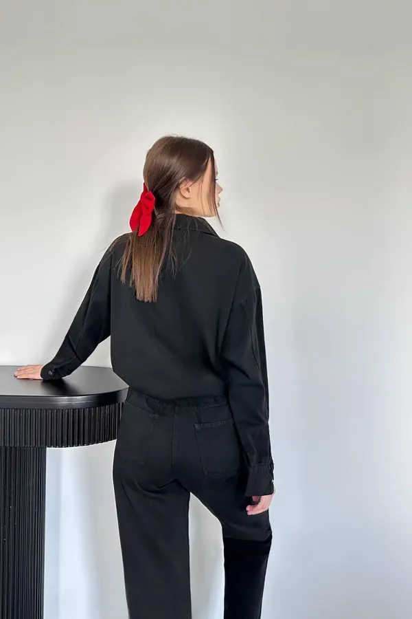 Toptan Siyah Yıkamalı Gömlek Ve Pantolon Takım