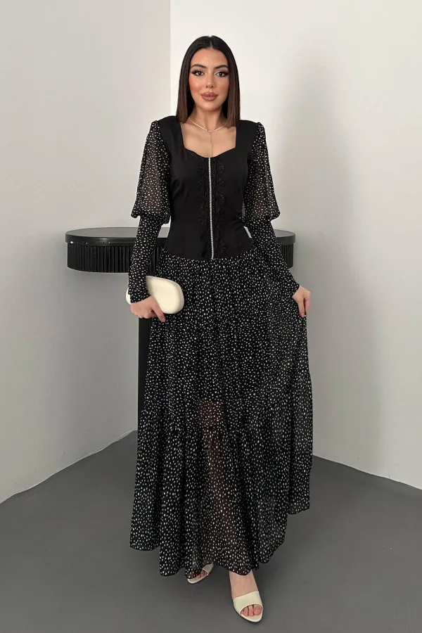 Robe rayée en dentelle noire en gros