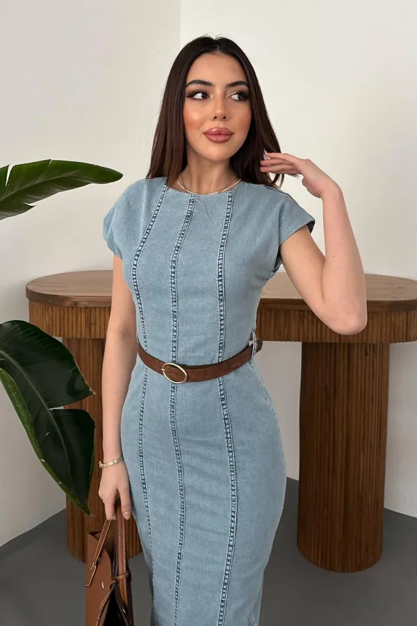 Wholesale Snow Wash Thin Denim Long Dress