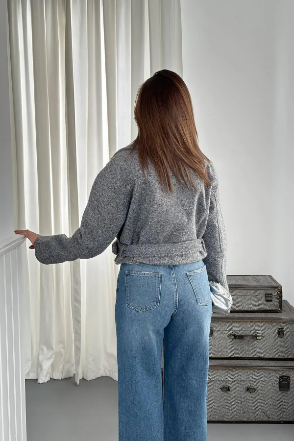 Toptan Gri Kuşgözü Kaşe Manto