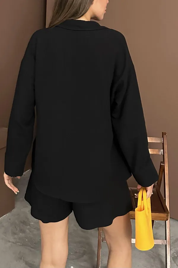 Toptan Siyah Alaçatı Keten Takım