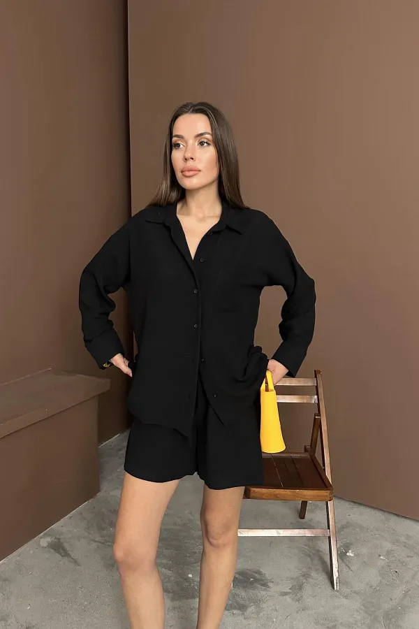 Toptan Siyah Alaçatı Keten Takım