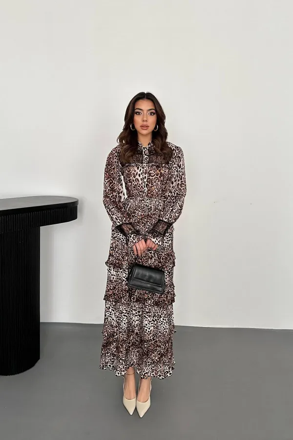 Robe élastique plissée léopard en gros