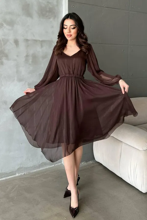 Wholesale Brown Shimmering Asymmetrical Dress