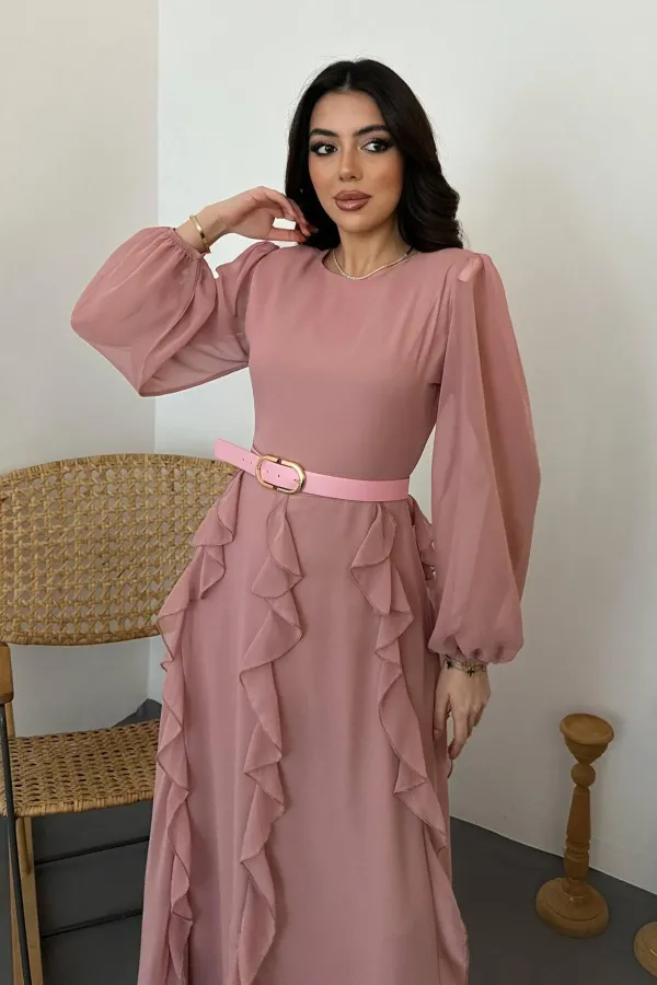 Wholesale Pink Belted Chiffon Dress