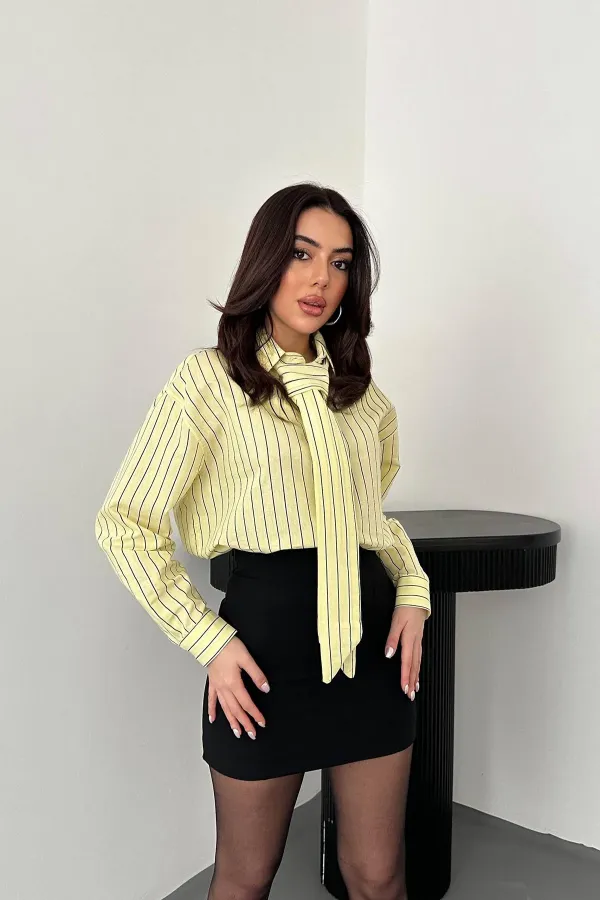 Wholesale Yellow Halter Neck Striped Shirt