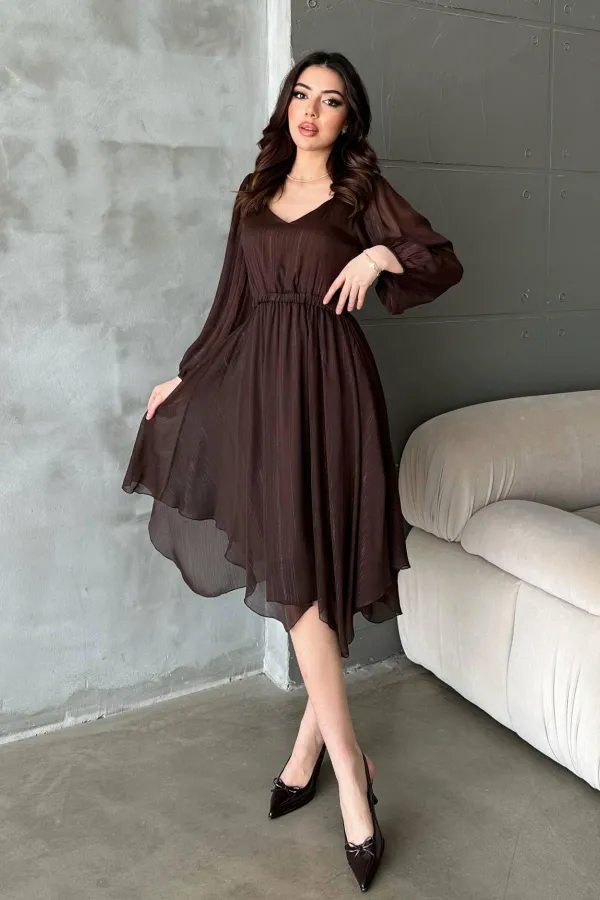 Wholesale Brown Shimmering Asymmetrical Dress