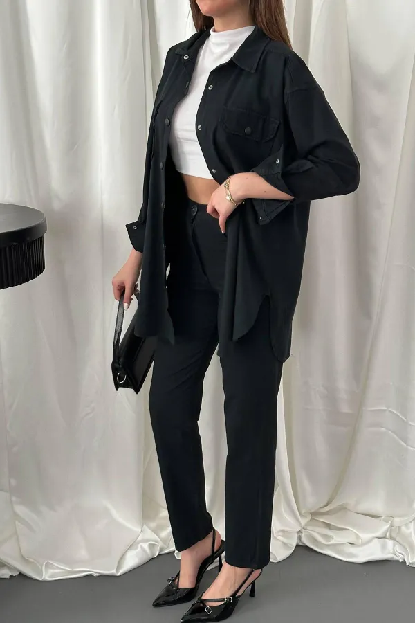 Ensemble chemise noire et pantalon à pression en gros