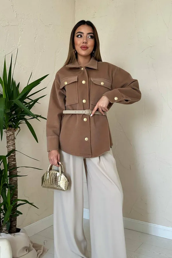 Wholesale Camel Stamp Gold Buttoned Shirt