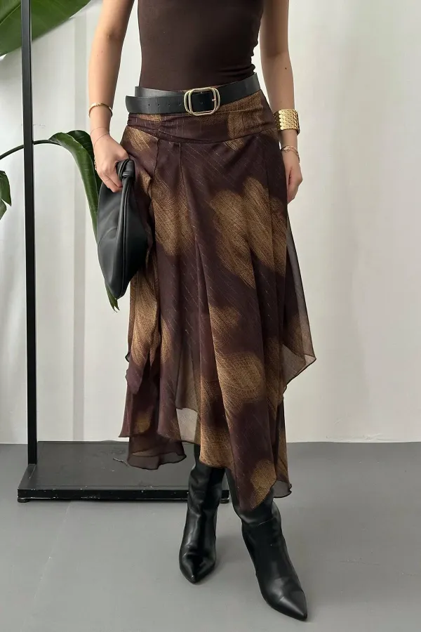 Jupe en mousseline marron froncée en gros