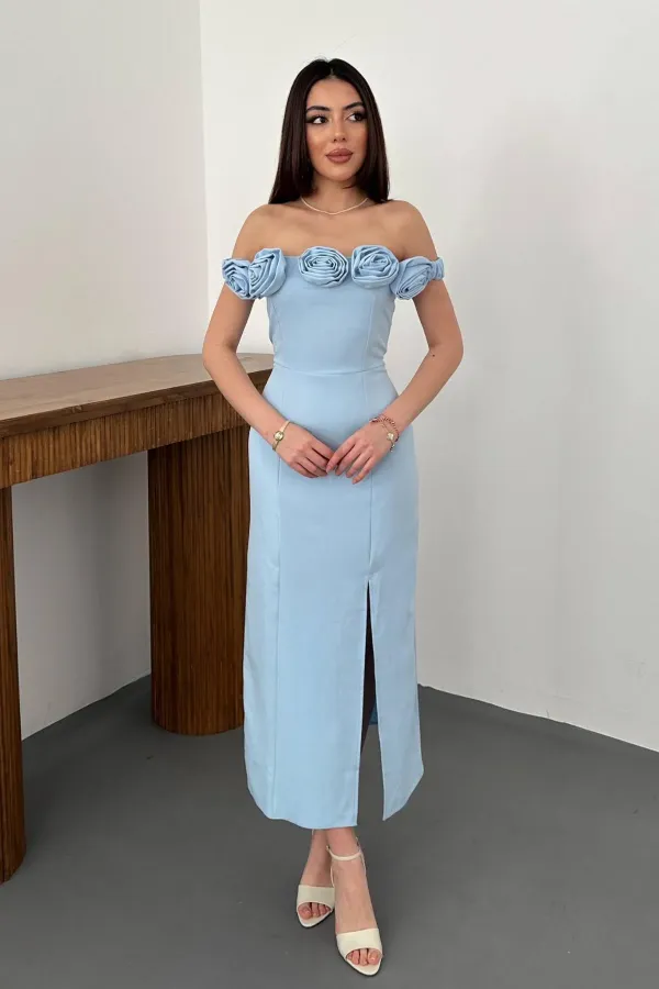 Robe bleu bébé Madonna à col rose en gros