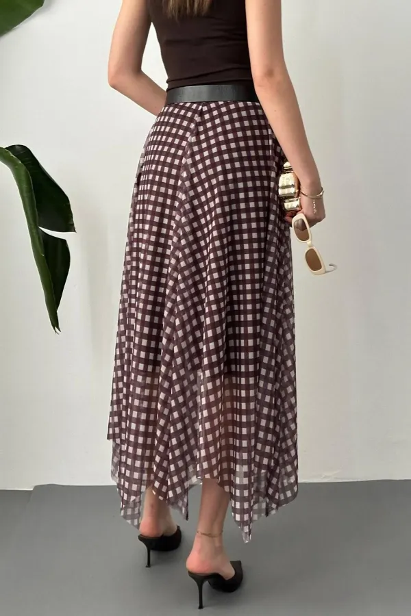 Jupe en tulle à carreaux marron en gros