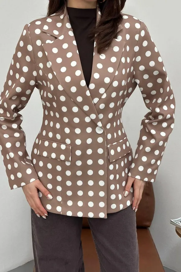 Veste blazer camel à pois en gros