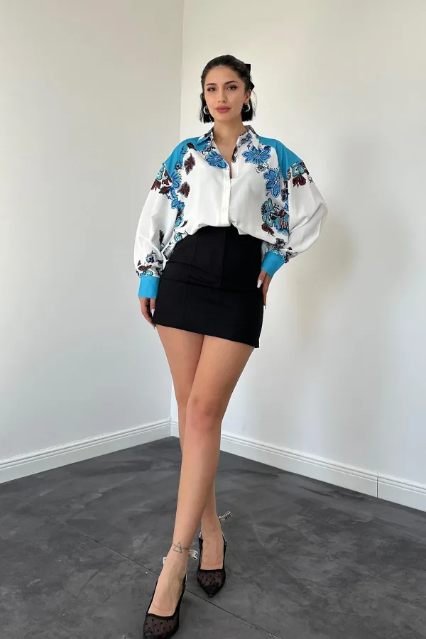 Chemise imprimée à fleurs bleues en gros