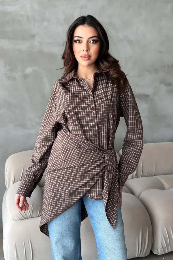 Chemises marron oversize en gros avec détail châle