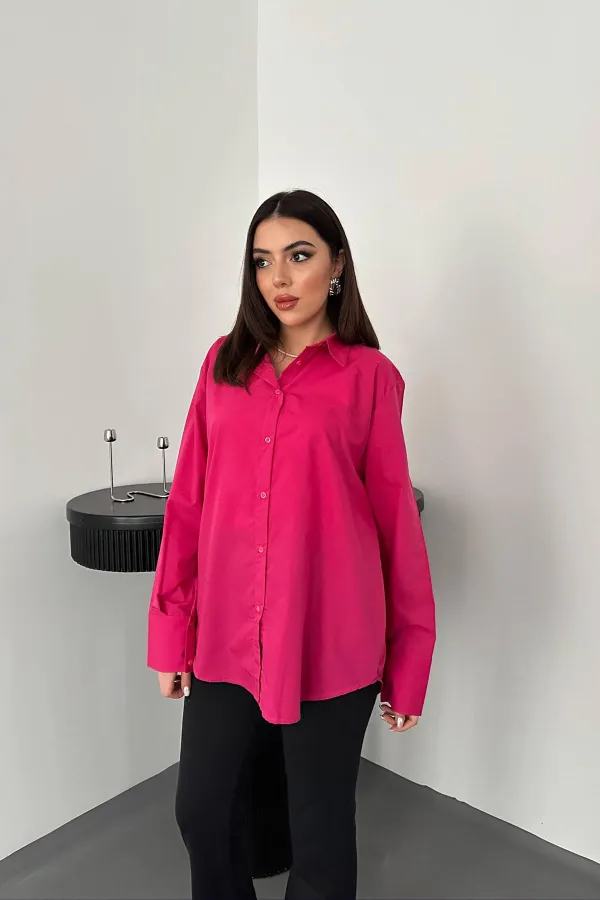 Toptan Fuşya Poplin Gömlek