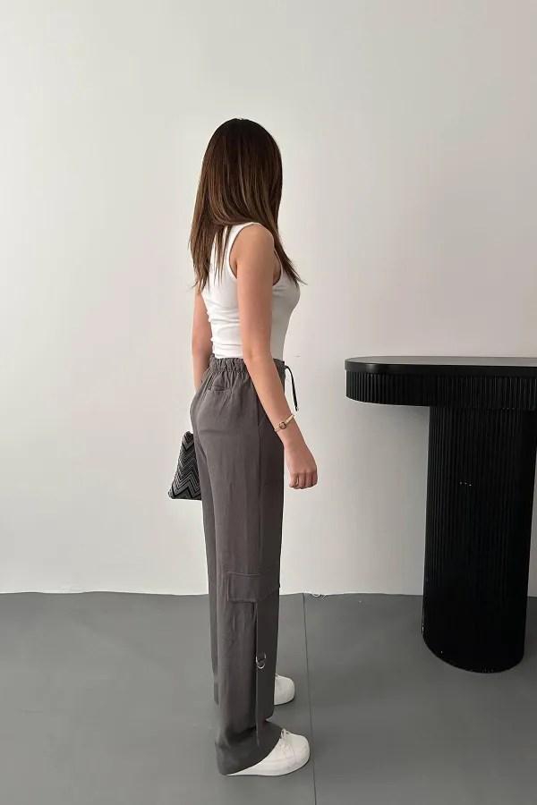 Toptan Gri Önden Fermuarlı Pantolon