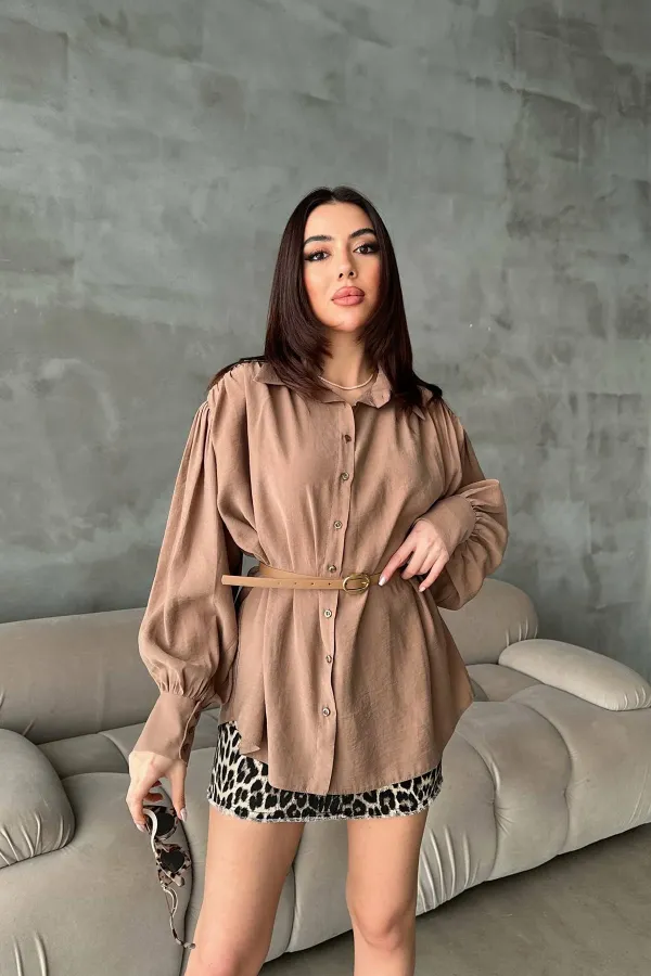Toptan Camel Kemer Detaylı Modal Gömlek