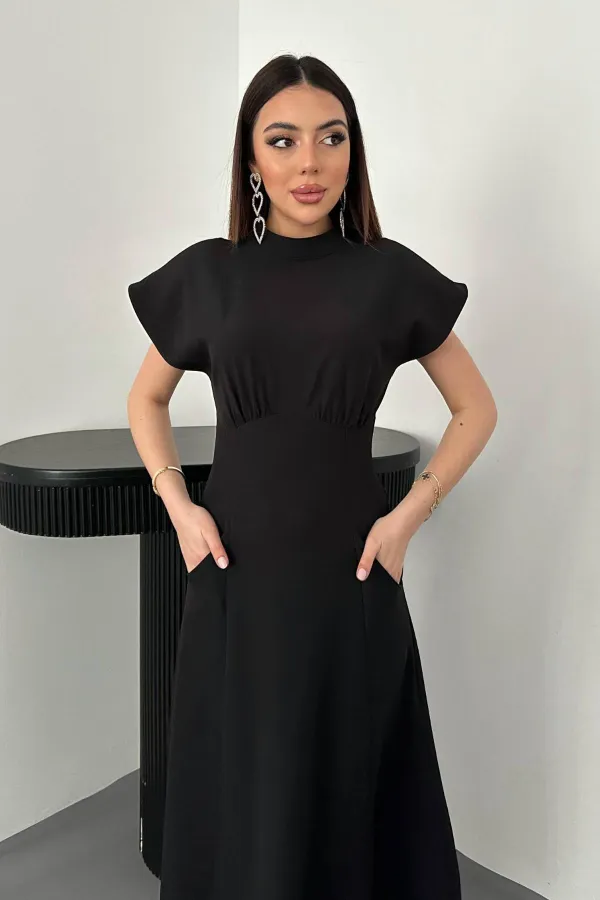 Toptan Siyah Göğüs Büzgülü Elbise