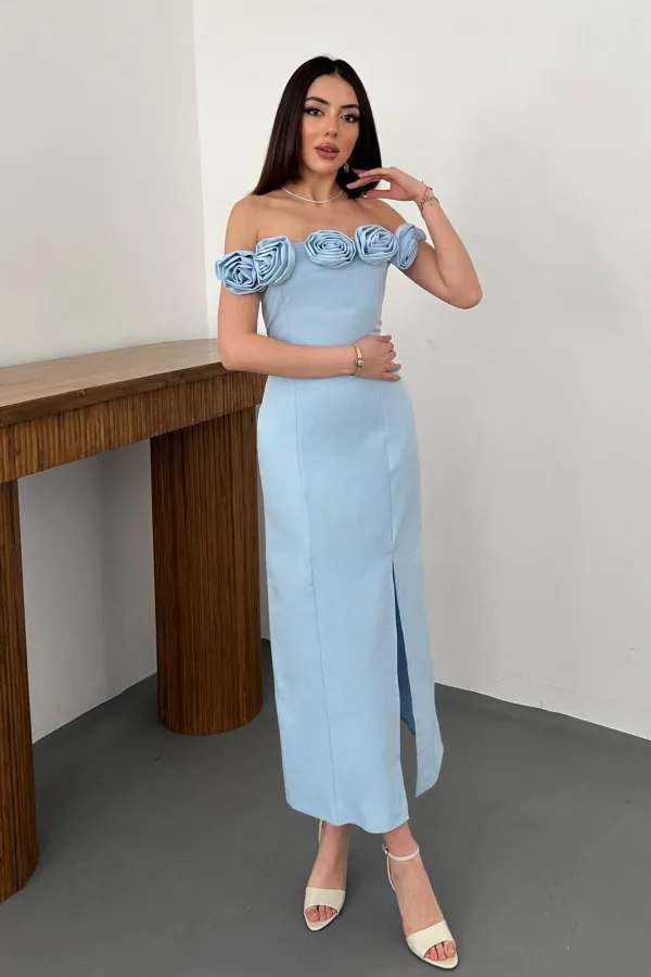 Robe bleu bébé Madonna à col rose en gros