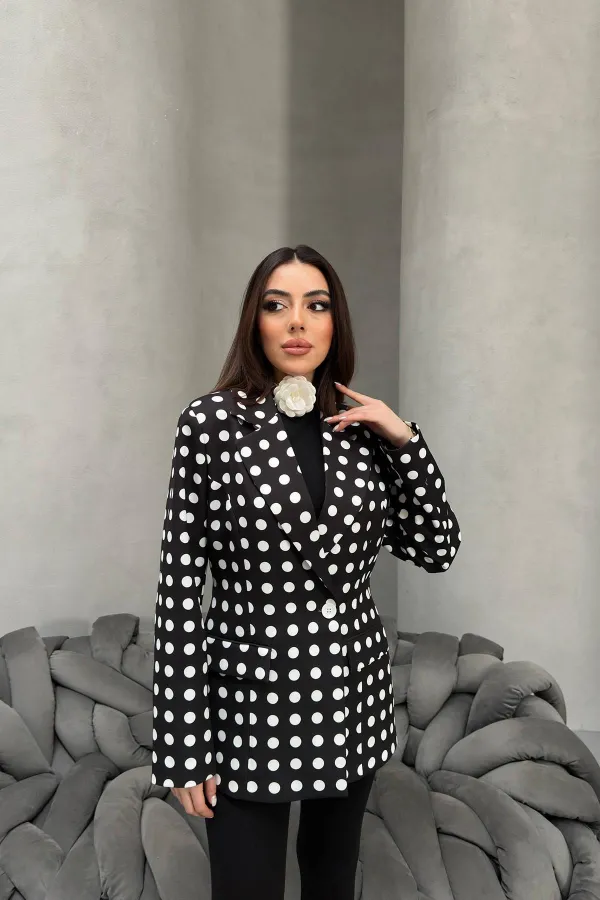 Veste blazer noire à pois en gros