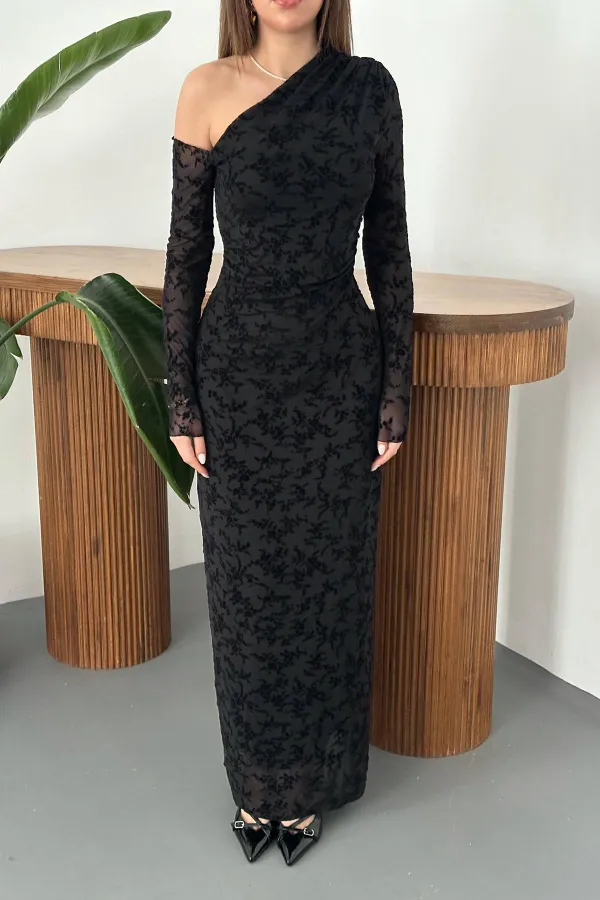 Toptan Siyah Transparan Elbise