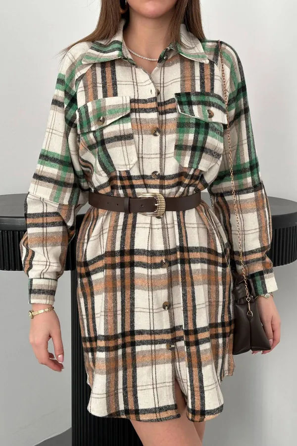 Toptan Kahverengi Oduncu Gömlek Elbise