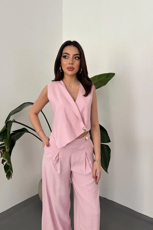 Ensemble gilet et pantalon rose asymétrique en gros