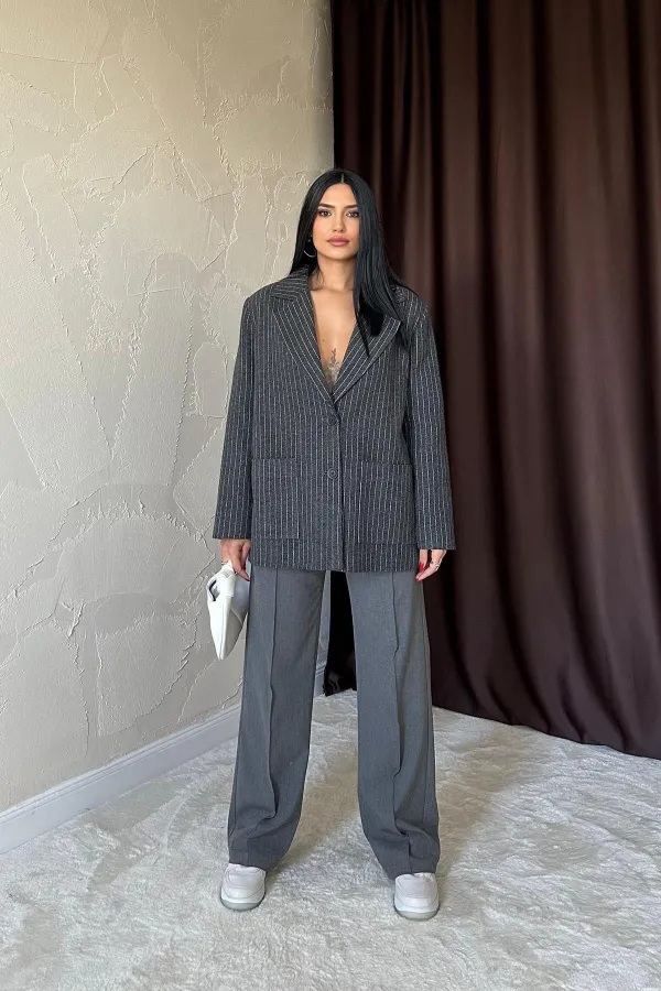 Pantalon anthracite avec cordon de serrage à la taille en gros