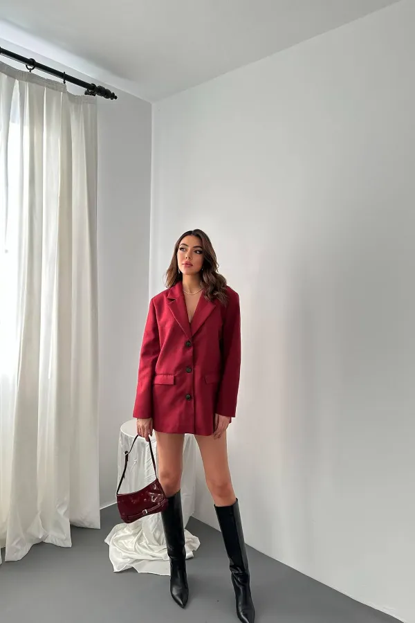 Toptan Bordo Blazer Süet Ceket