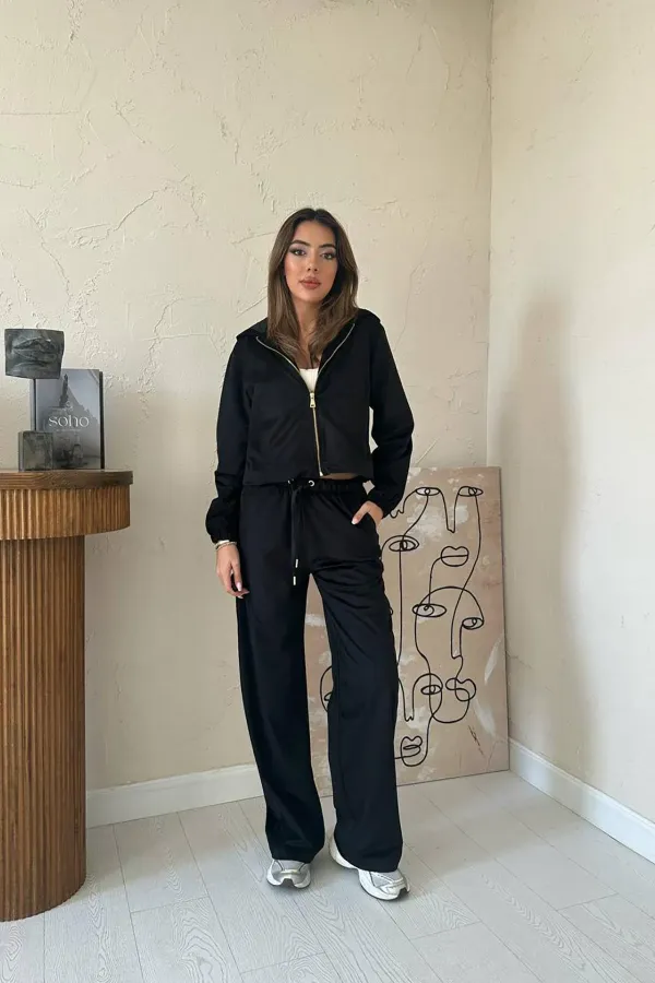 Toptan Siyah İnce Kadife Takım