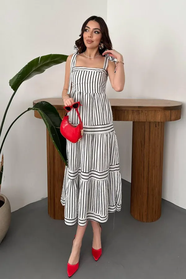 Wholesale Black Off-the-Shoulder Striped Dress