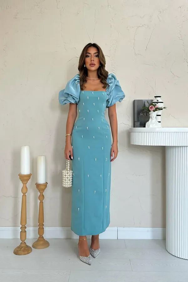 Robe à manches brodées à la menthe en gros