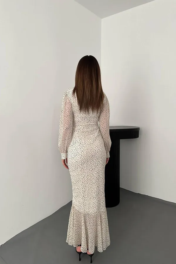 Toptan Bej Balık Şifon Elbise