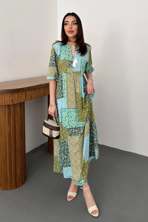 Robe verte décontractée à motifs en gros